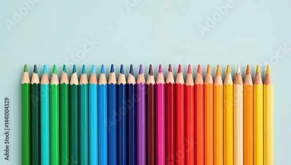 Obraz Colored pencils forming a gradient on light blue background