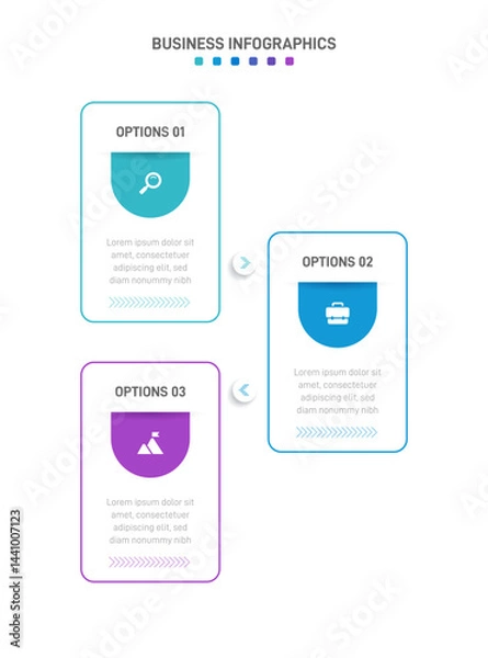 Obraz Vertical progress bar featuring 3 arrow-shaped elements, symbolizing the three stages of business strategy and progression. Clean timeline infographic design template. Vector for mobile presentation.