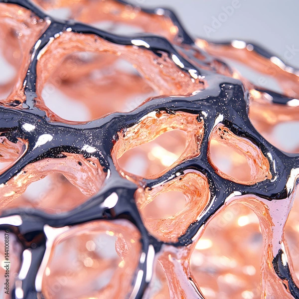 Fototapeta Abstract art piece showcasing a complex metallic structure. Use this image as a wallpaper texture or promotional material. It gives a luxurious feel.