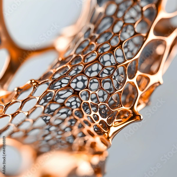 Fototapeta An intricate golden cellular structure. Suitable for jewelry architectural elements or futuristic designs. The interplay of light and shadow is captivating.