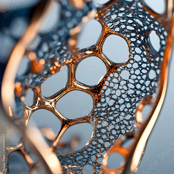 Fototapeta Abstract cellular structure with a metallic sheen. Perfect for scientific visualizations or artistic representations of molecular forms. Ideal for decorative elements.