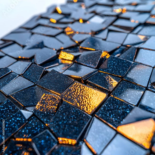 Fototapeta Abstract image of reflective blue and gold tiles. Use for website backgrounds product designs or artistic prints. Create stunning visual effects and add depth.