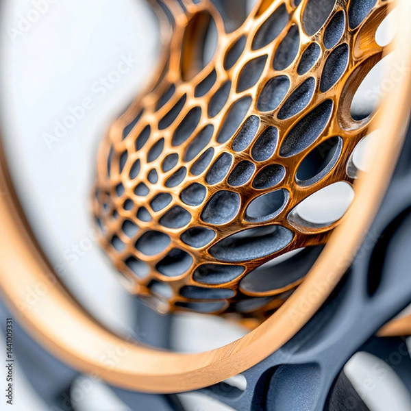 Fototapeta Intricate 3D-printed design with a honeycomb structure. Suggests applications in decorative art or functional components requiring lightweight strength and unique aesthetics.
