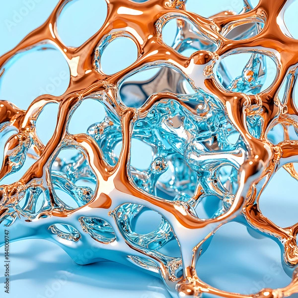 Fototapeta Abstract sculpture features a complex network of metallic structures. Use it as a modern design element or a unique visual in digital art or 3D rendering