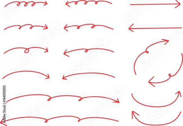 Fototapeta ベクターのペンの手書きの矢印セット 黒 矢印ハート装飾要素線画手描きスケッチ