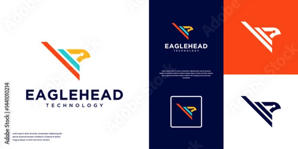 Obraz logo with eagle head line art style, minimalist, simple, graphic vector illustration.