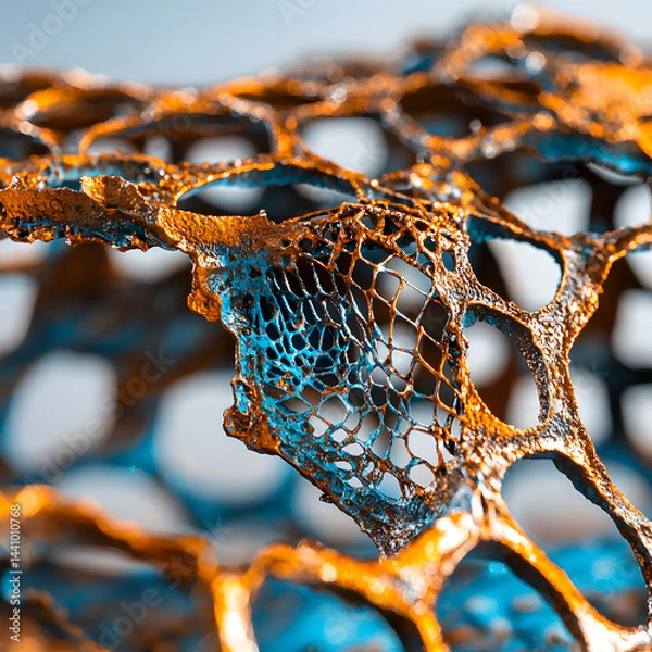 Fototapeta Intricate abstract structure featuring a combination of gold and blue hues. Suggests applications in art design architectural models and decorative elements