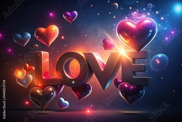 Fototapeta Bright hearts illuminate the night sky with vibrant colors as love takes center stage in a cosmic celebration of affection and joy Generative AI