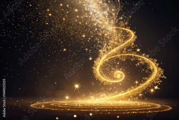 Fototapeta Golden spirals dance in the night sky, creating a mesmerizing spectacle of light and wonder in a magical atmosphere Generative AI