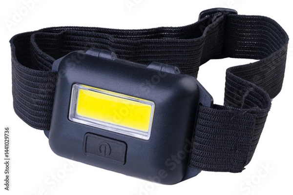 Fototapeta Headlamp designed for road lighting and various assembly work. Isolated background.	