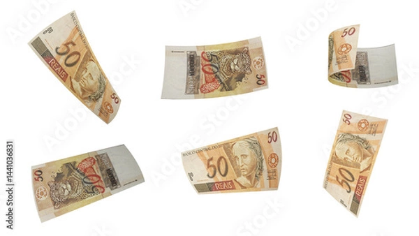 Fototapeta 50 Reais Banknote Displayed at Various Angles on Transparent Background – Brazil Money