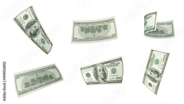 Fototapeta 100 Dollars Banknote Displayed at Various Angles on Transparent Background – US Money