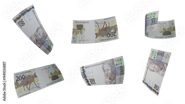 Fototapeta 200 Reais Banknote Displayed at Various Angles on Transparent Background – Brazil Money