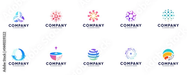 Obraz collection of technology digital logos with global shapes, modern network connections, systems, graphic vector illustration.