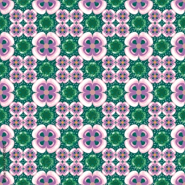 Fototapeta seamless pattern with flowers, geometric mosaic. 