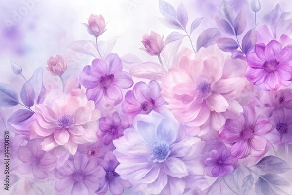 Fototapeta Soft pastel blooms fill the canvas with delicate hues, creating a tranquil floral landscape Generative AI