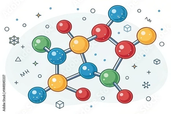 Fototapeta Colorful molecular structure connecting science and creativity in a whimsical design that inspires curiosity about the natural world Generative AI