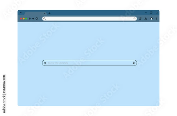Fototapeta Transparent browser window on blue and violet background. Window internet browser with toolbar and search bar. Blank screen website mockup. Template design for ui, ux, app. Vector illustration