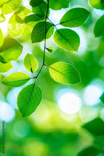 Obraz Lush green foliage with soft natural light creates an abstract and calming ecological background. Copy space.