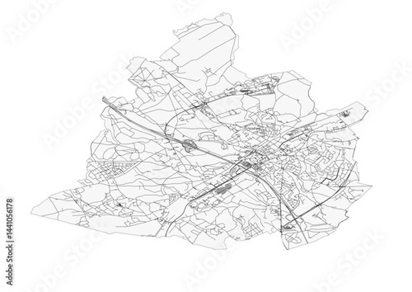 Fototapeta Vector map of Wavre, Belgium, highlighting highways and road networks. Detailed, modern design, ideal for urban planning, infrastructure analysis, or educational purposes.