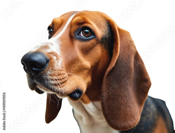 Fototapeta Close-Up Portrait of a Basset Hound Highlighting Its Soulful Eyes and Attentive Gaze