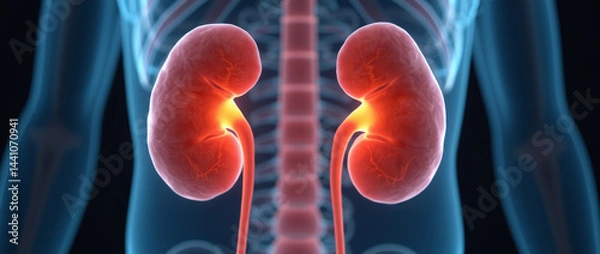 Fototapeta Detailed Kidneys in Reddish-Brown Nestled Against the Lower Back