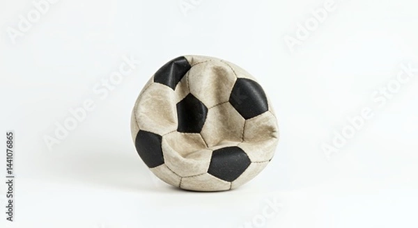 Fototapeta Deflated Soccer Ball Rendered on White Background in Studio Evoking Lost Ambition Forgotten Games Textured and Damaged with Focus on Repair and Recycle Detail and Highlighting