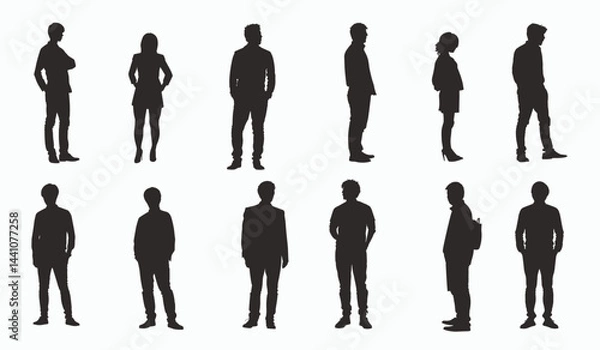 Fototapeta Diverse silhouettes stand against a bright backdrop, embodying a sense of modern business.