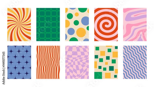 Fototapeta Abstract psychedelic colorful posters set. Trendy different textures collection. Web banner and cover templates.