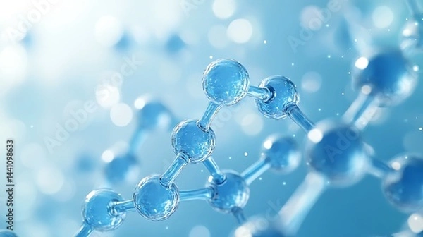 Fototapeta Close-up of a molecular structure with blue spheres connected by bonds