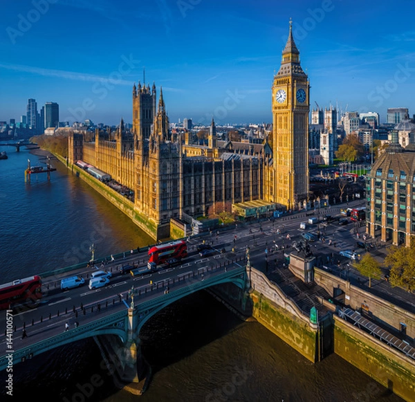 Obraz Aerial view of Big Ben and Houses of Parliament in sunny morning in London