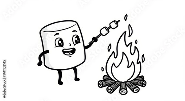 Obraz Cartoon Marshmallow Roasting Over a Fire