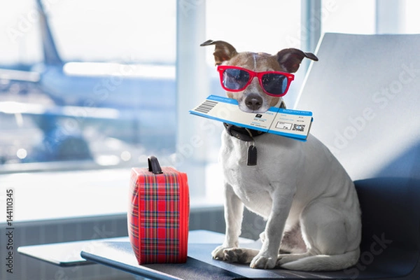 Obraz dog in airport terminal on vacation
