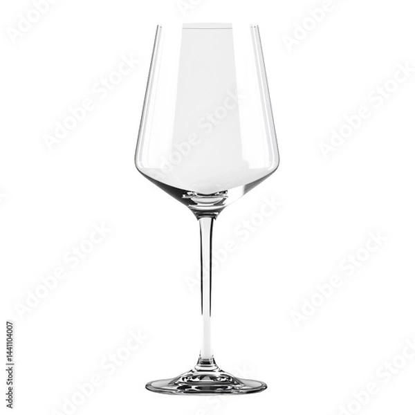 Fototapeta High-resolution  isolated  image  of  a  clear  wine  glass,  featuring  a  long  stem  and  wide  bowl.  The  glass  is  positioned  in  a    setting.