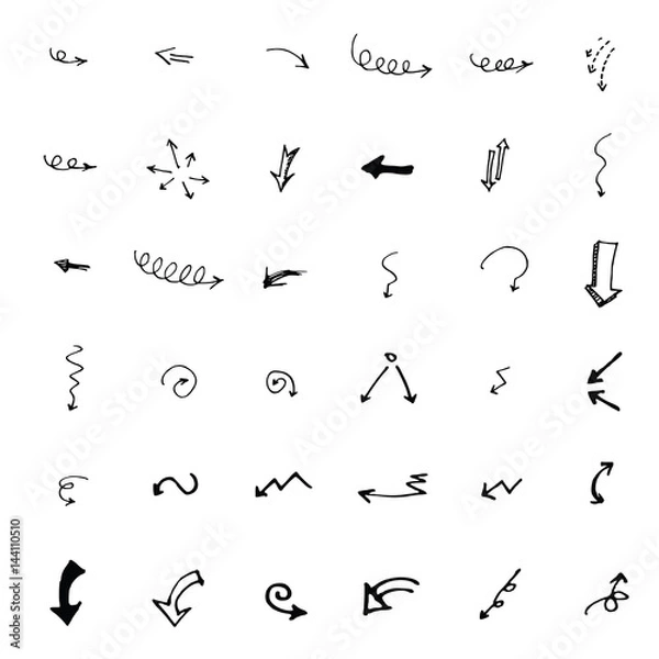 Fototapeta Vector hand drawn arrows set isolated on white