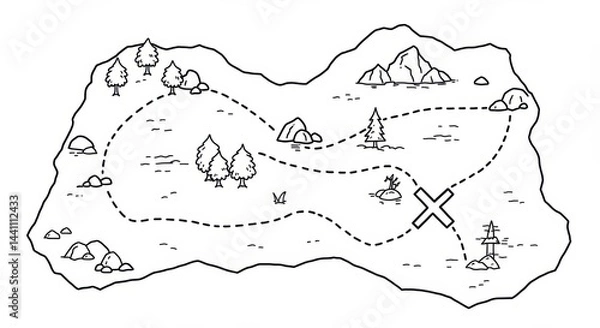 Obraz Cartoon Treasure Map with Dotted Paths and X Marks