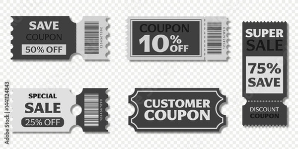 Obraz Easy coupons on the theme of discount, sale in black and white color without background