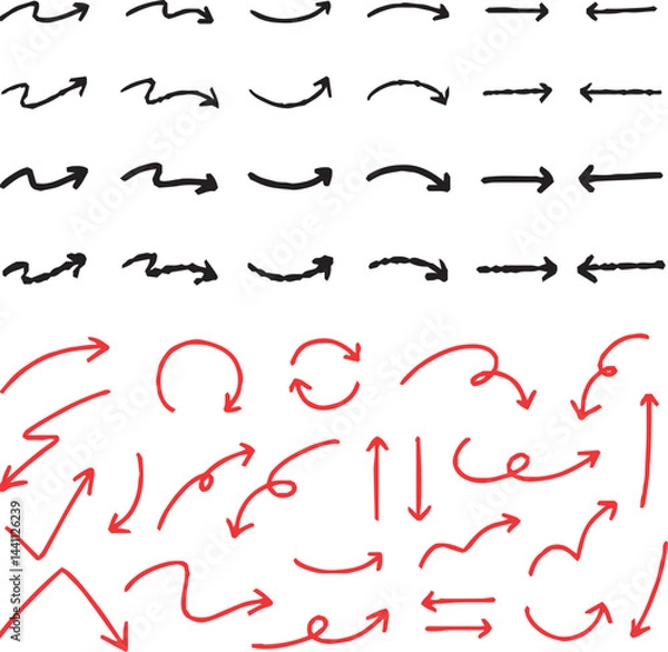 Fototapeta ベクターのペンの手書きの矢印セット 黒 矢印ハート装飾要素線画手描きスケッチ