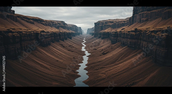 Fototapeta Entrepreneurship, startup, corporate a scenic view of a river flowing through a canyon with rocky cliffs under a cloudy sky landscape photo