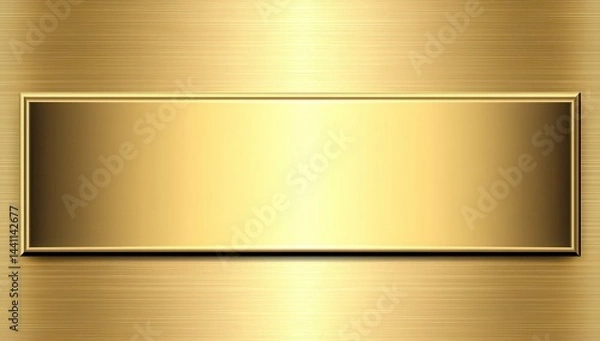 Obraz Gold metallic plate on a brushed gold background.  A rectangular gold plate sits on a textured, brushed gold surface