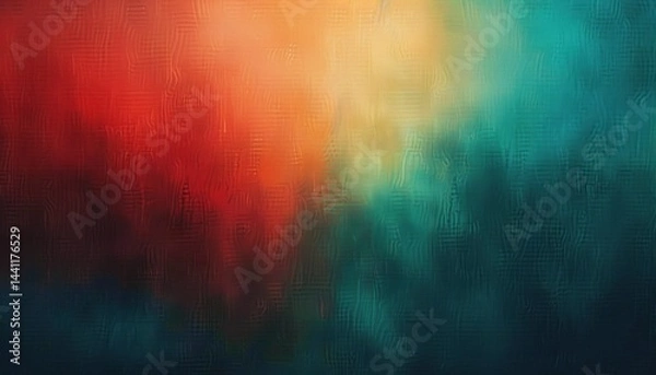 Fototapeta abstract textured surface with warm orange and red tones blending into cool green and blue shades, evoking a mysterious and calm atmosphere