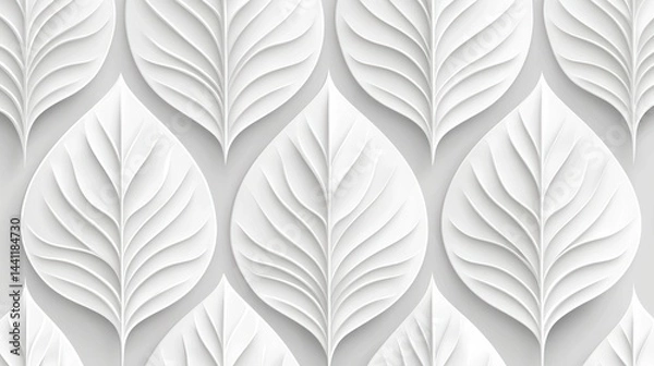 Fototapeta White Leaf Pattern Design Seamless Background