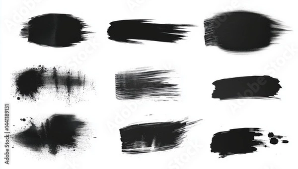 Fototapeta Various black paint strokes displayed in an artistic arrangement on a white background