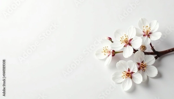 Fototapeta Delicate white blossoms against pure white backdrop, texture, fragile