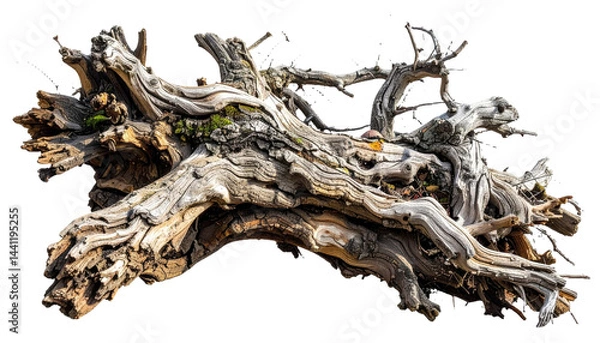 Fototapeta dead dry root of an old tree isolated on white or transparent     