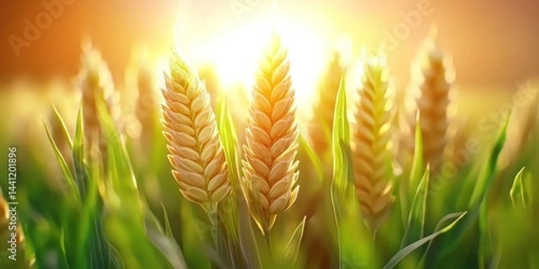 Fototapeta Golden Wheat Stalks Bask in Sunset Glow
