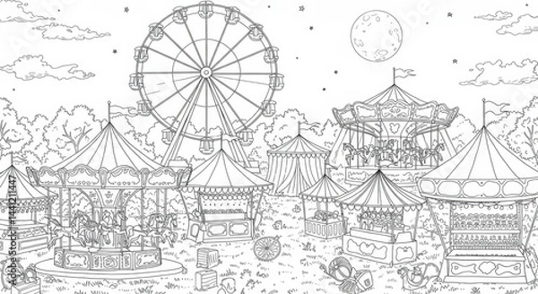 Obraz Whimsical Moonlit Carnival Line Art