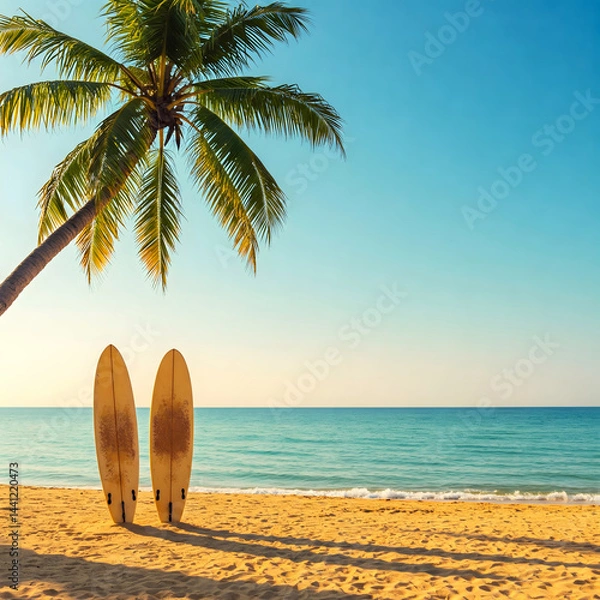 Fototapeta Sun Sand Surfboard and Serenity A Beach Holiday Story