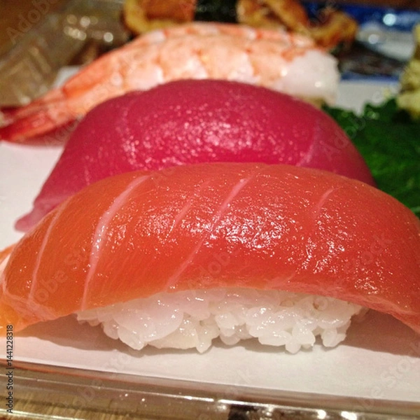 Fototapeta sushi with salmon, close up 