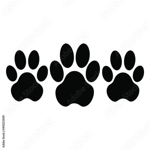 Fototapeta Three variations of black paw print illustrations on a white background.

